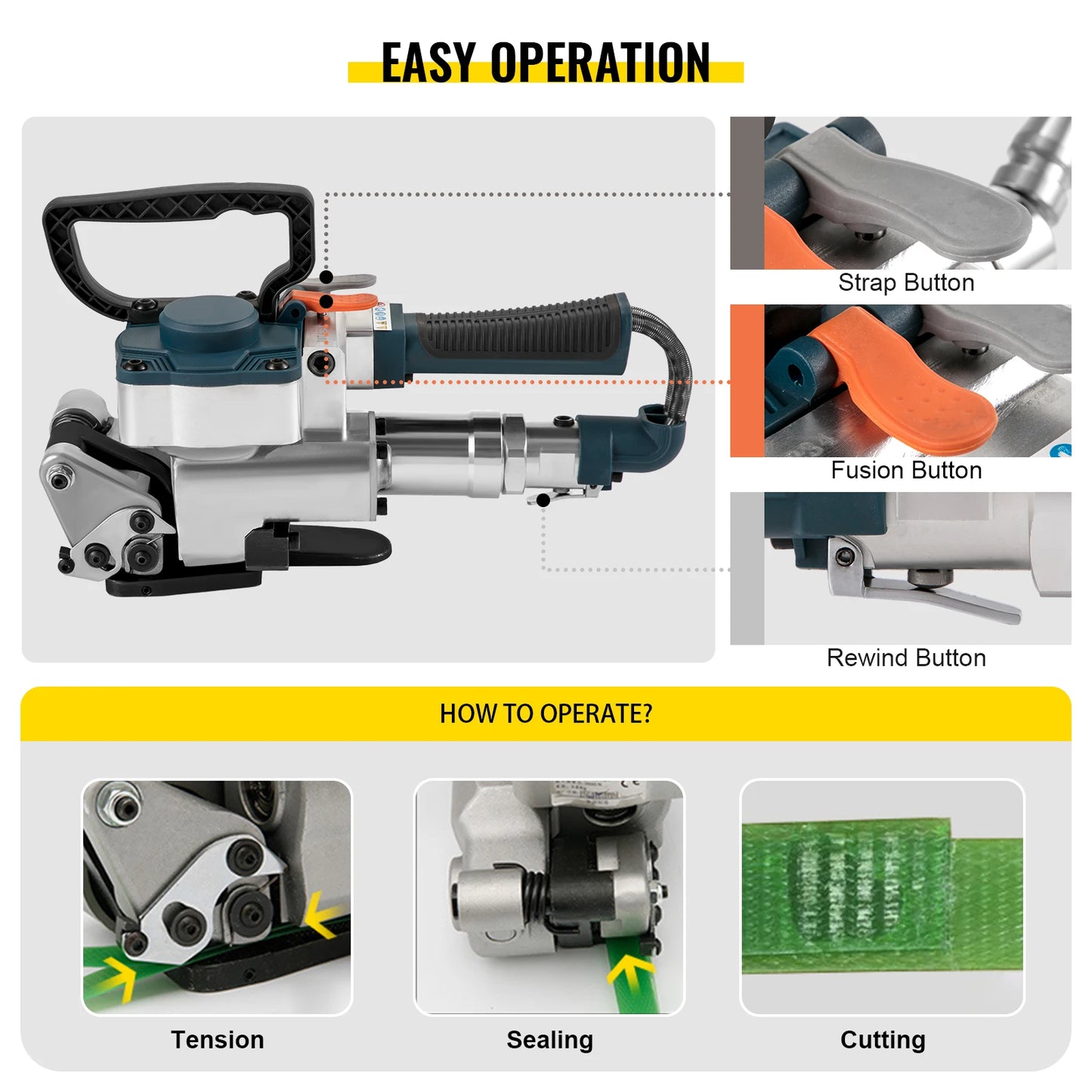 VEVOR B25 Handheld Pneumatic Strapping Machine 3500N Max Tension Hand Packing Machine Wrapping Tool