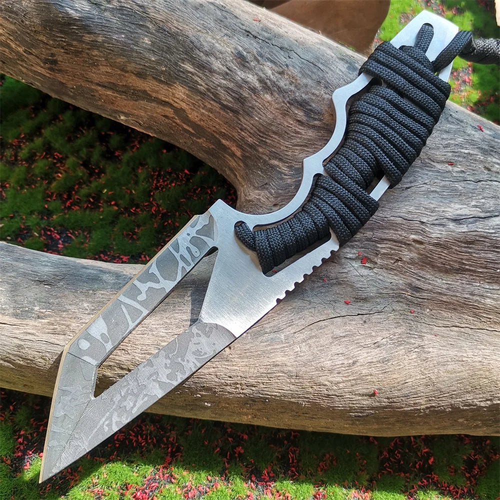 Stonewashed Hunting Knife w/ Sheath, Straight Blade, Sharp, Survival, Tactical w/ Paracord Handle
