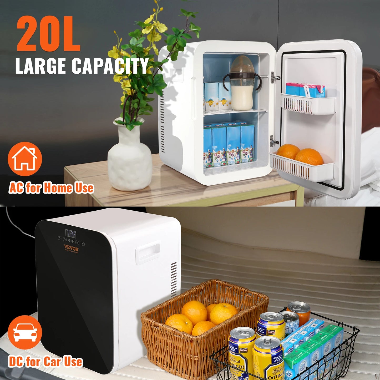 VEVOR 20L Mini Refrigerator Portable Freezer Cooler Ice Box Storing Skincare Cosmetic Food Drink