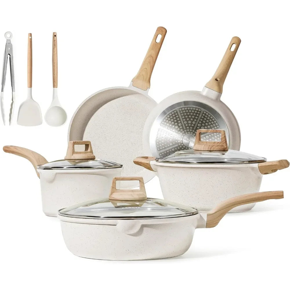 11 Piece Cookware Sets, Nonstick Cooking Set w/Frying Pans & Saucepans(PFOS, PFOA Free)