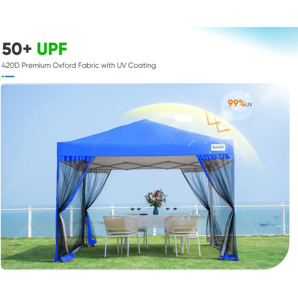 10'x10' Pop up Canopy Tent with Netting, Outdoor Instant Portable Gazebo EZ-UP Screen House Room