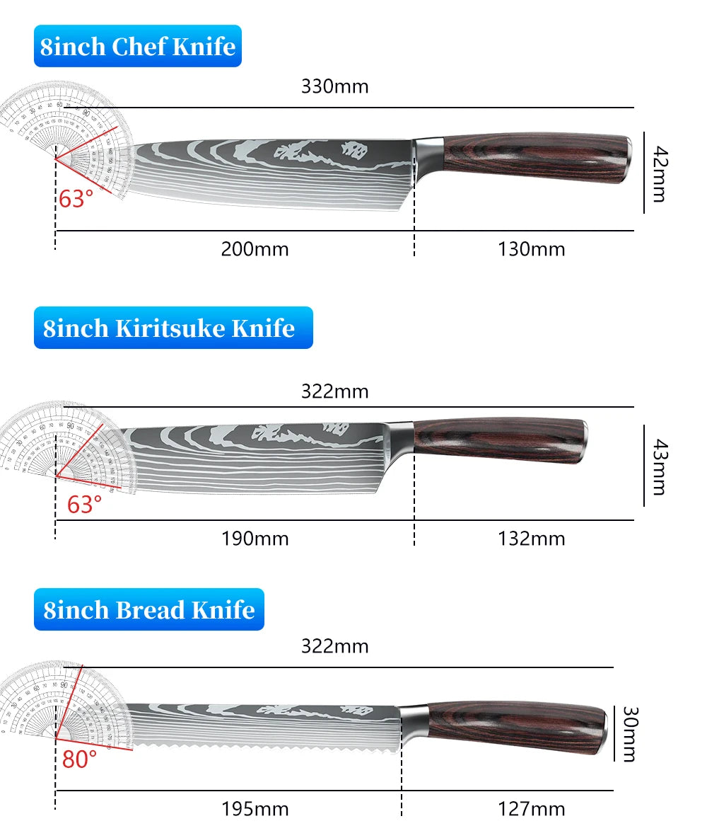 1-10Pcs Chef Knife For kitchen Damascus Santoku Kitchen Knives Set Japanese Sharp Cleaver - My Store
