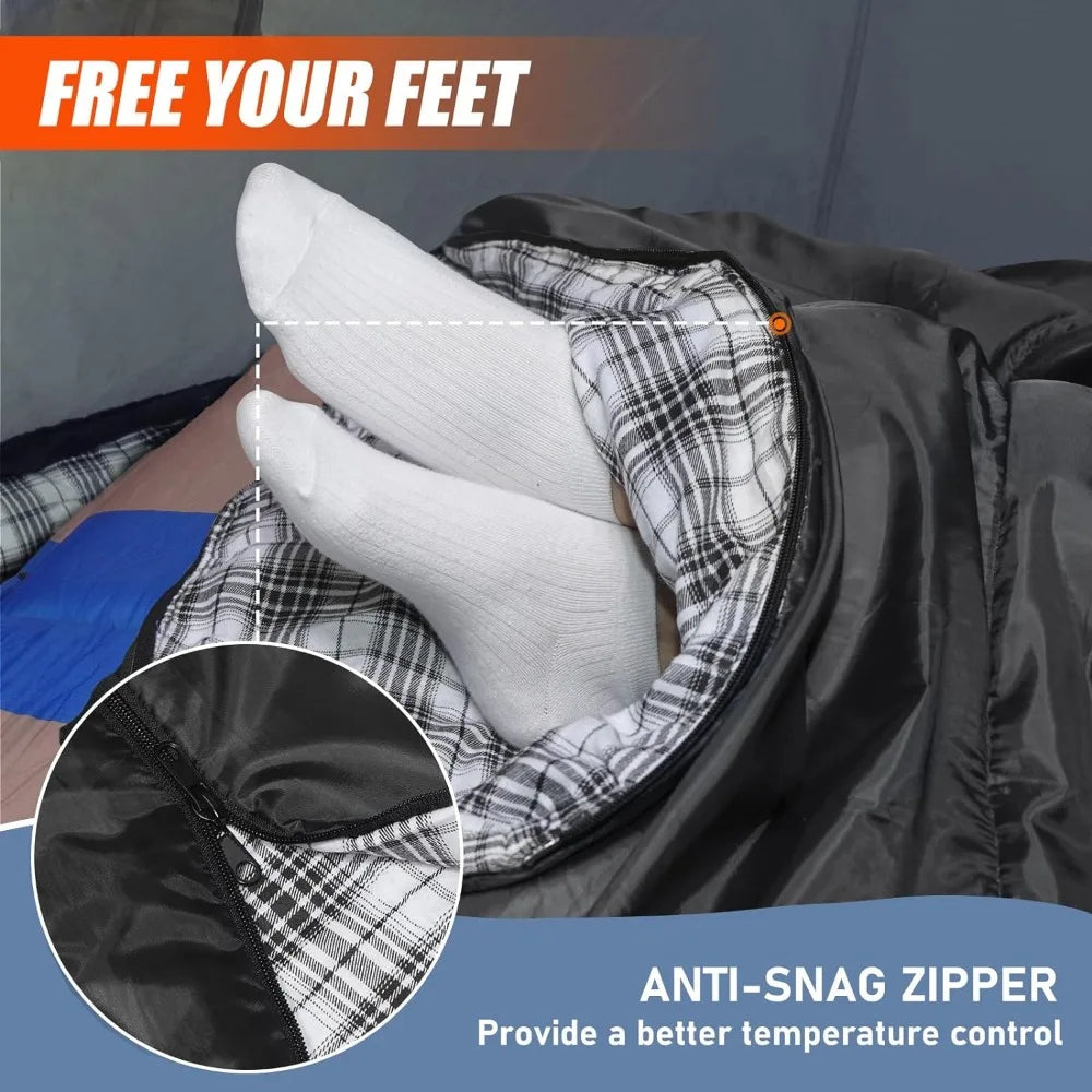 Flannel Sleeping Bag XL, Large Wide Sleeping Bags, Warm Sleeping Bag 4 Season Warm & Cool Weather