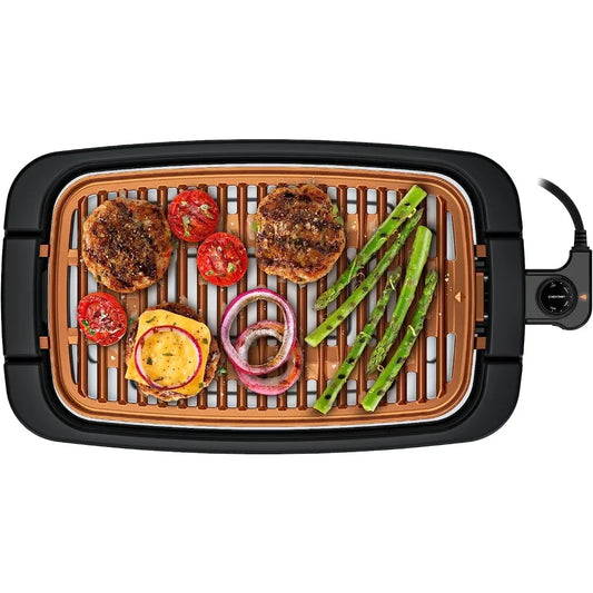 Chefman Smokeless Indoor Electric Grill, Copper, Nonstick, Tabletop, Temperature Adjustable