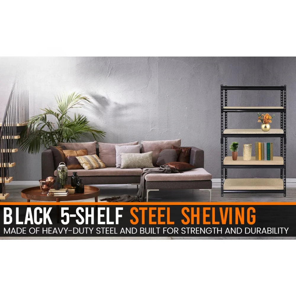 48W X 18"D X 72"H 5-Shelf Steel Shelving, 4000 Lb Capacity Black，Strong and Durable，69 Lb