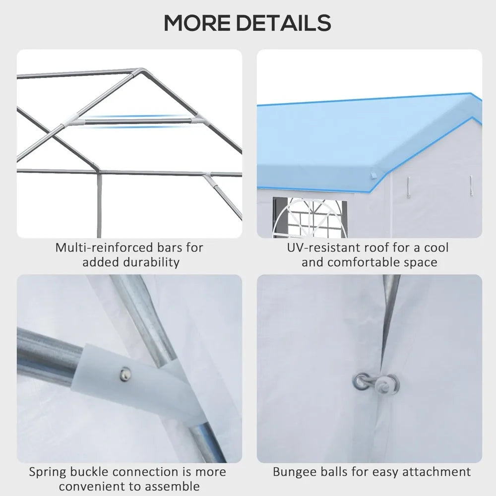 Heavy Duty Party Tent & Carport w/Removable Sidewalls, Double Doors, BBQ, White