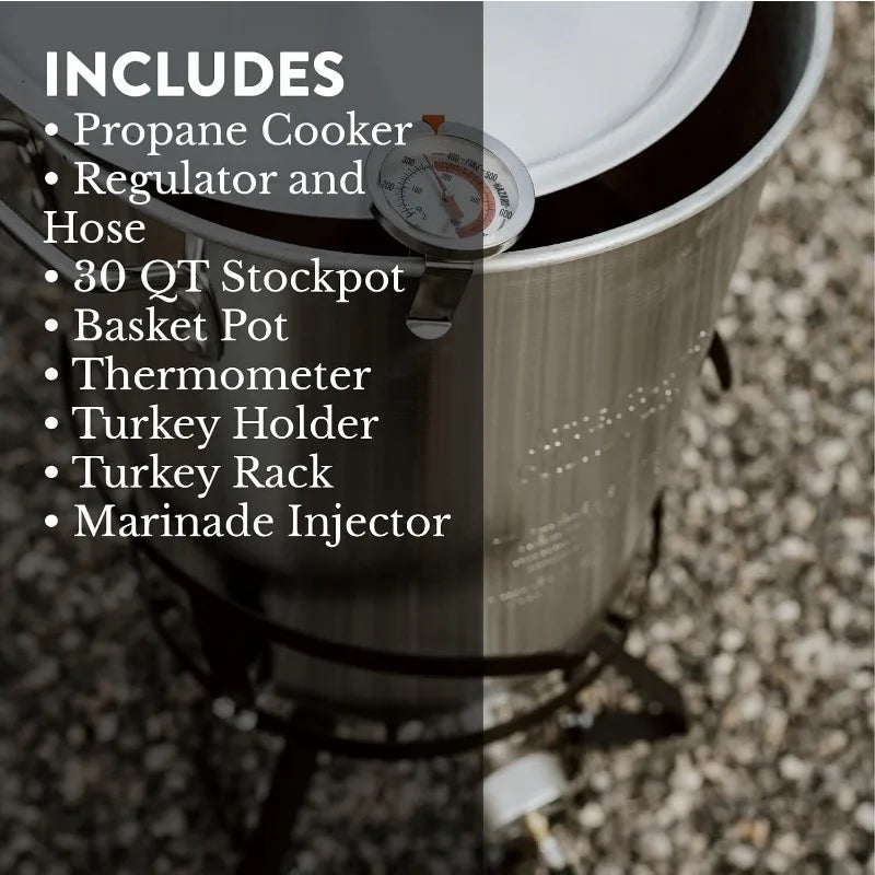 30QT Seafood Boil and Turkey Fryer Set with Propane Gas Burner, Crab, Shrimp/Frying