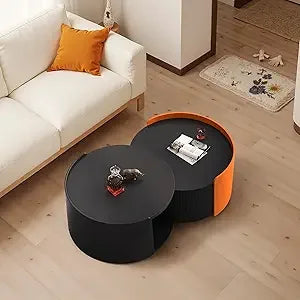 Nesting Coffee Table Set of 2, Modern Round Side Tables with Extendable Sliding Tabletop