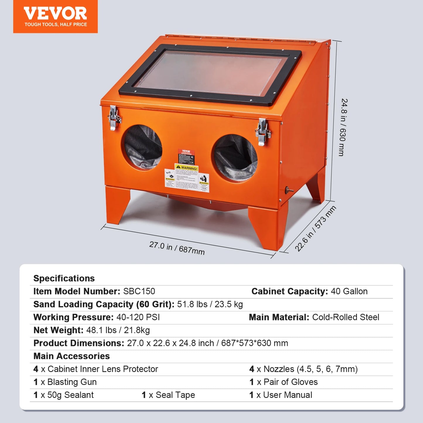 SucceBuy 25/40/60 Gallon Sandblasting Cabinet Portable Benchtop Sand Blaster w/Blasting Gun Nozzles
