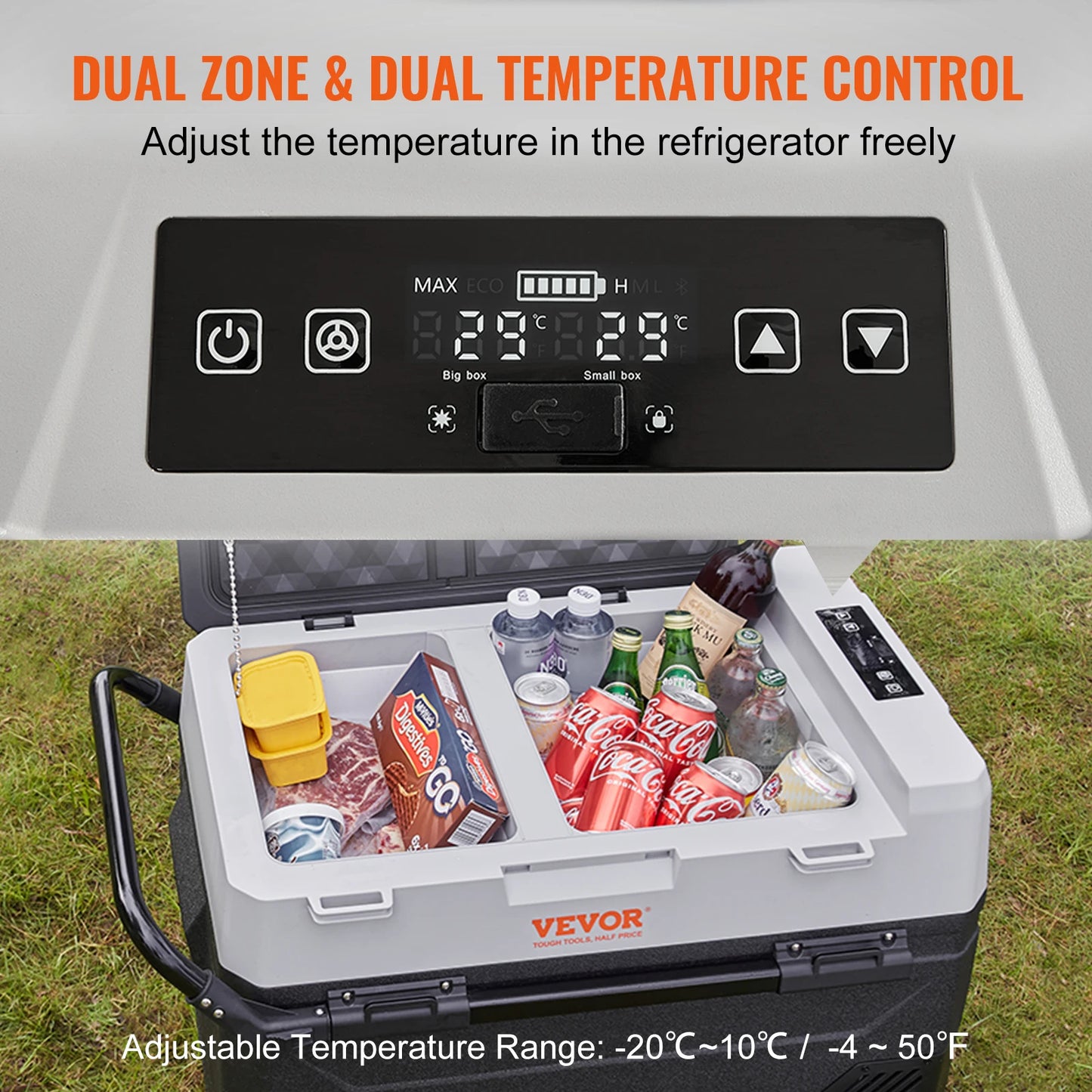 VEVOR 38L/53L Portable Car Refrigerator Freezer Electric Mini Fridge Ice Box with Wheels Compressor
