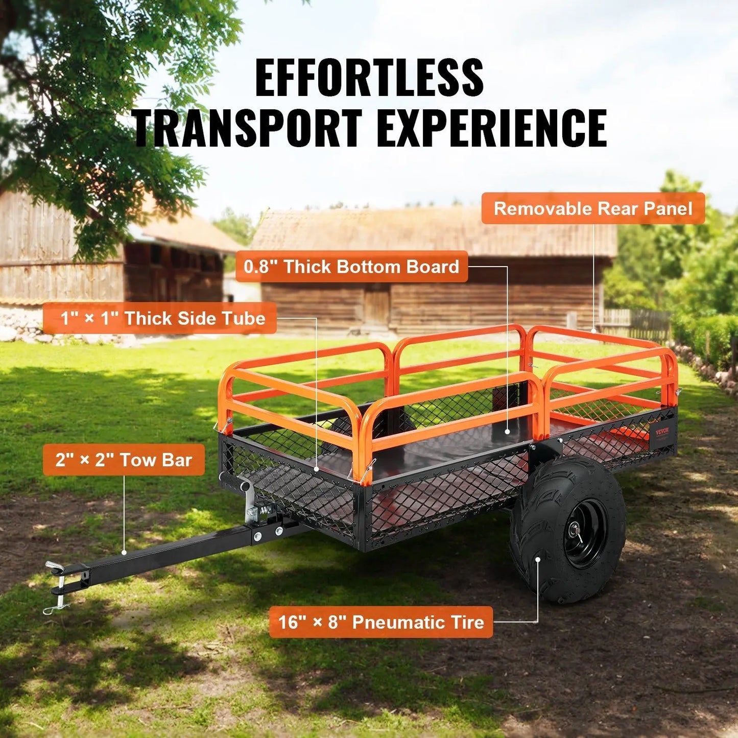 1500lb Tow-Behind Dump Cart - Universal ATV/Lawn Mower Trailer w/ 15 Cu Ft Capacity & Easy-Dump