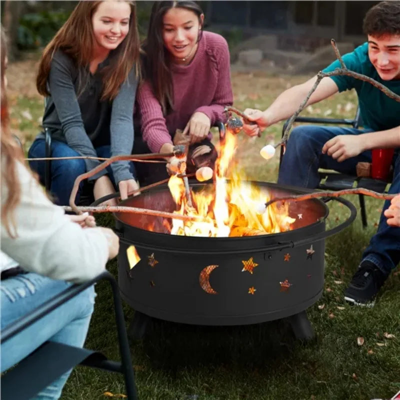 Iron Fire Pit Set Heating Equipment Camping Fire Bowl with Poker Mesh Cover