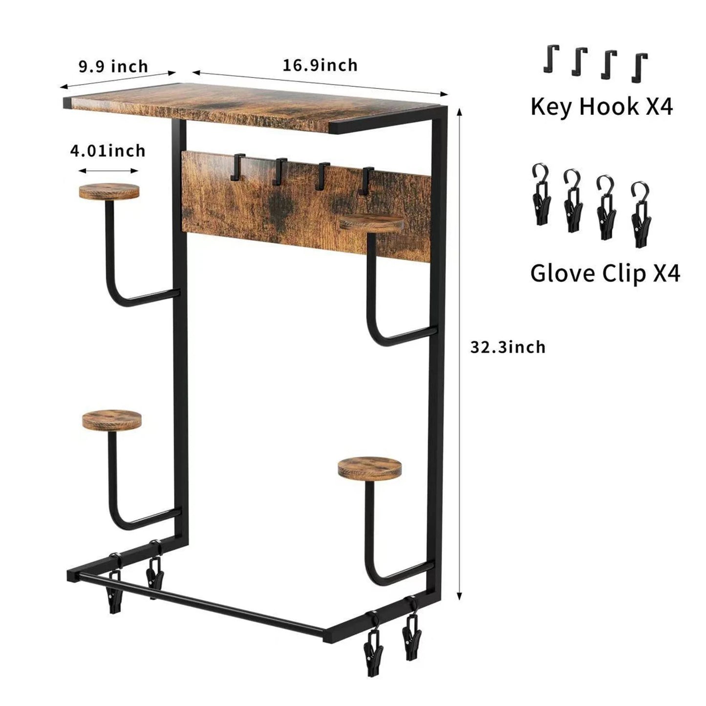 Motorcycle Helmet Holder, Wall-Mounted Rack With 4 Glove Chips & Hooks, Bike Helmets Storage