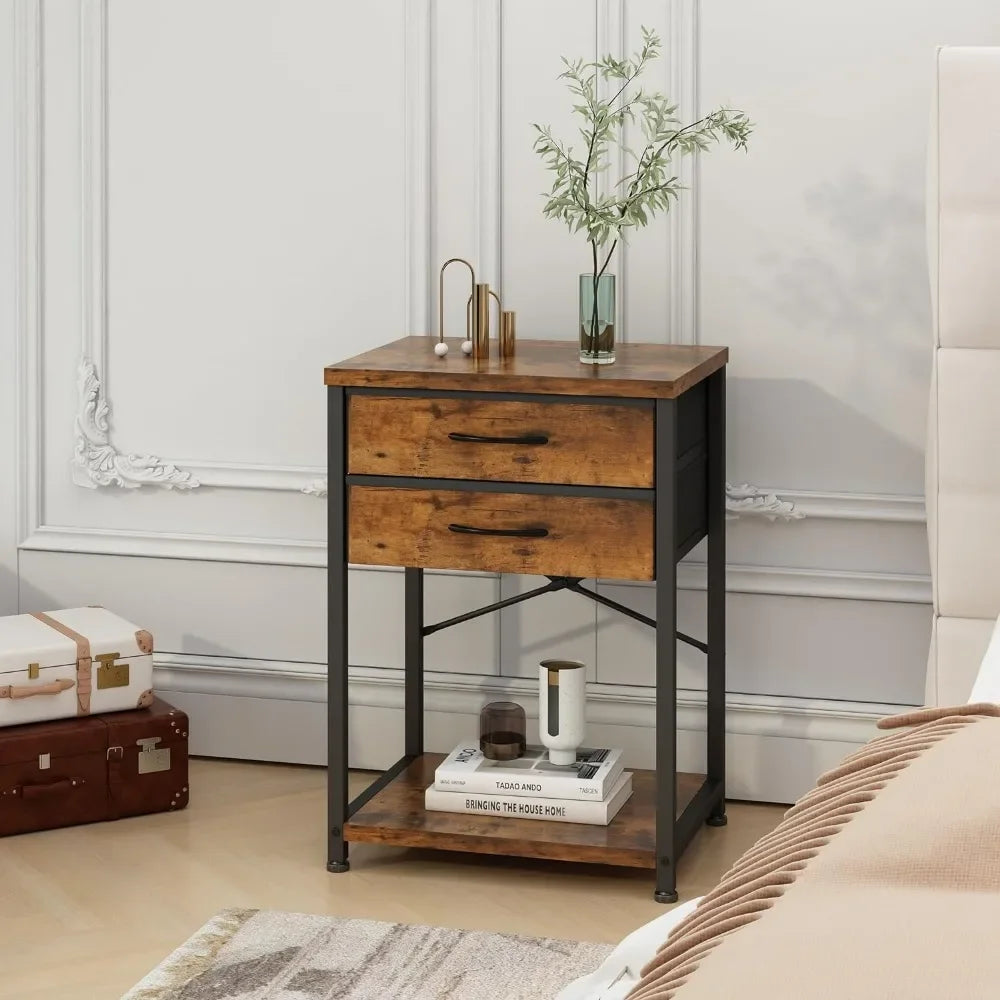 Nightstand Side Table with Storage Drawer Open Shelf
