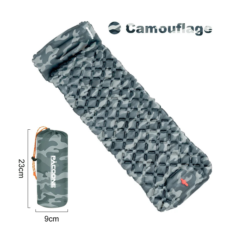 PACOONE Camping Inflatable Mattress Built-in Pump Ultralight Air Cushion Travel Mat With Headrest