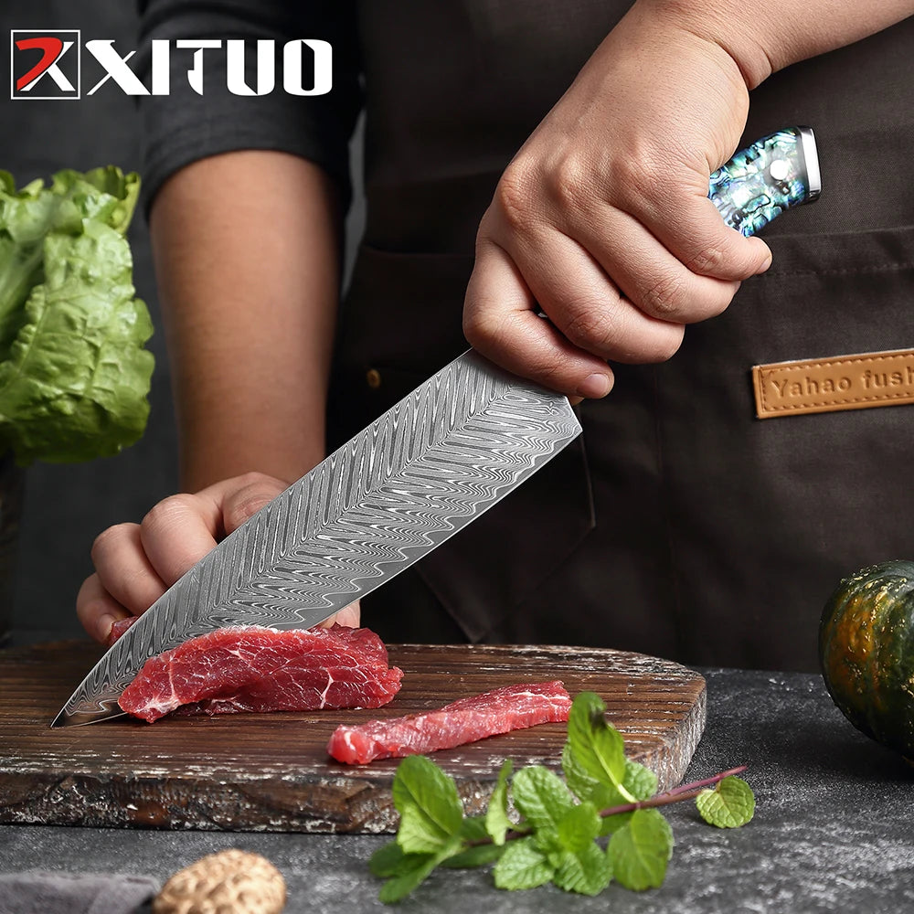 XITUO 1-5 PCS Damascus Steel Cooking Knives Chef Fillet Japanese Santoku Boning Exquisite Shell Handle - My Store