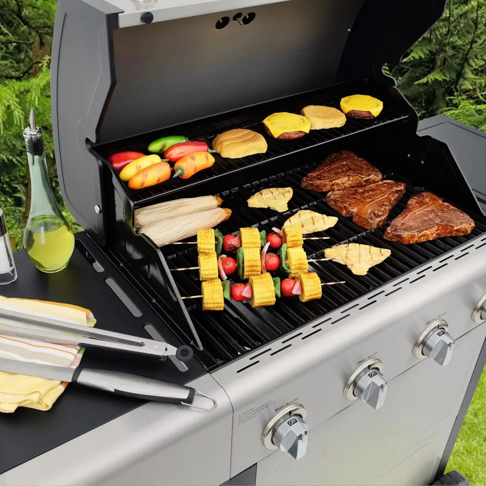 Kenmore 4-Burner Outdoor Propane Gas Grill with Side Burner, Stainless Steel