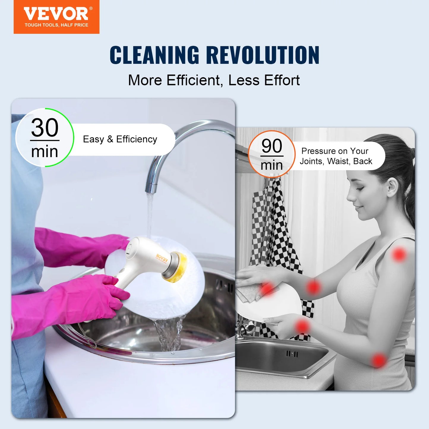 VEVOR Spin Scrubber Cordless Electric Cleaning Brush Portable with Replaceable Brush Heads
