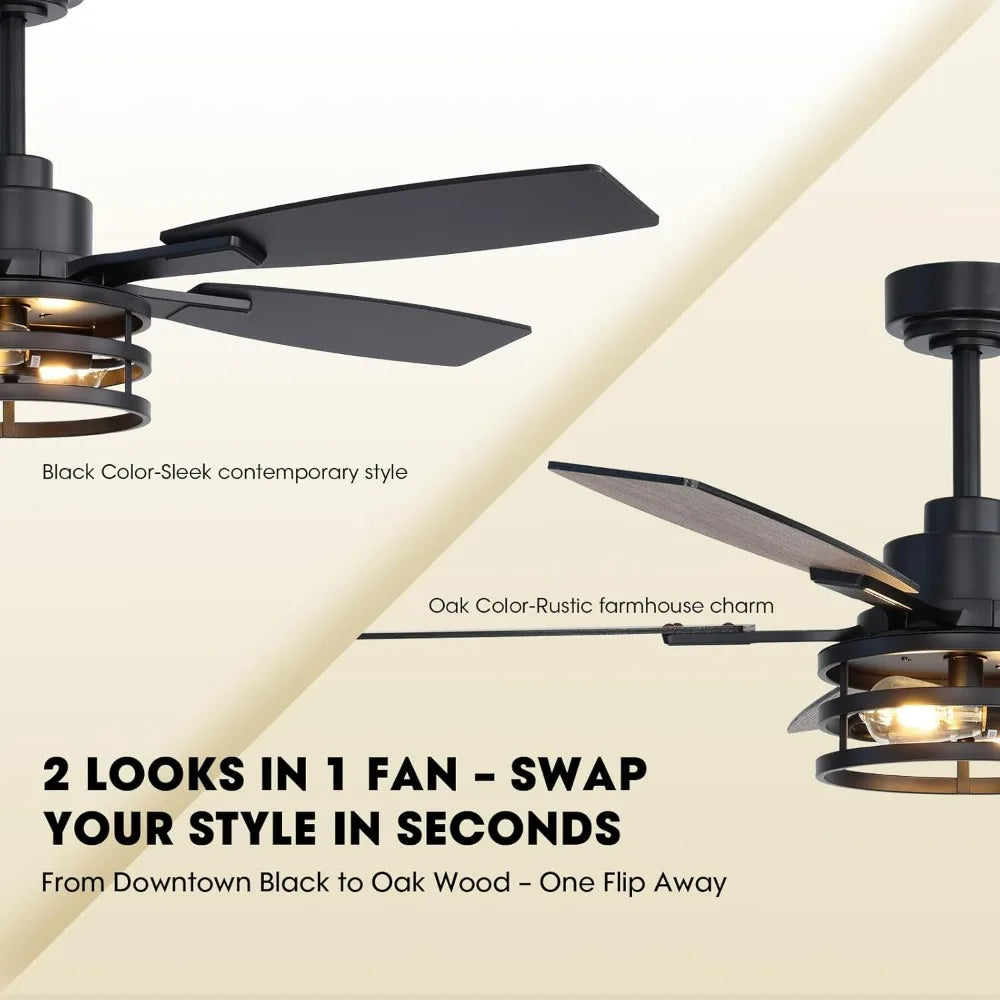 Rustic 52-Inch Ceiling Fan with Integrated LED Lights and Remote Control for Home and Outdoor Spaces