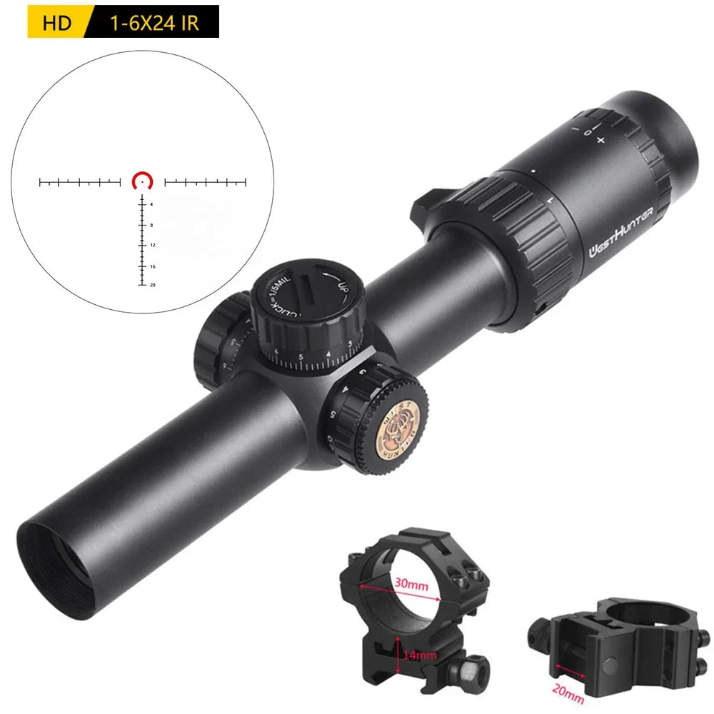 WestHunter HD 1-6X24 IR LPVO Riflescopes R/G Illumination Etched Glass Reticle Hunting Sights