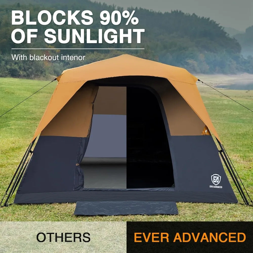6 Person Blackout Instant Cabin Tents for Family with Rainfly, 60s Easy Setup, Water-Resistant