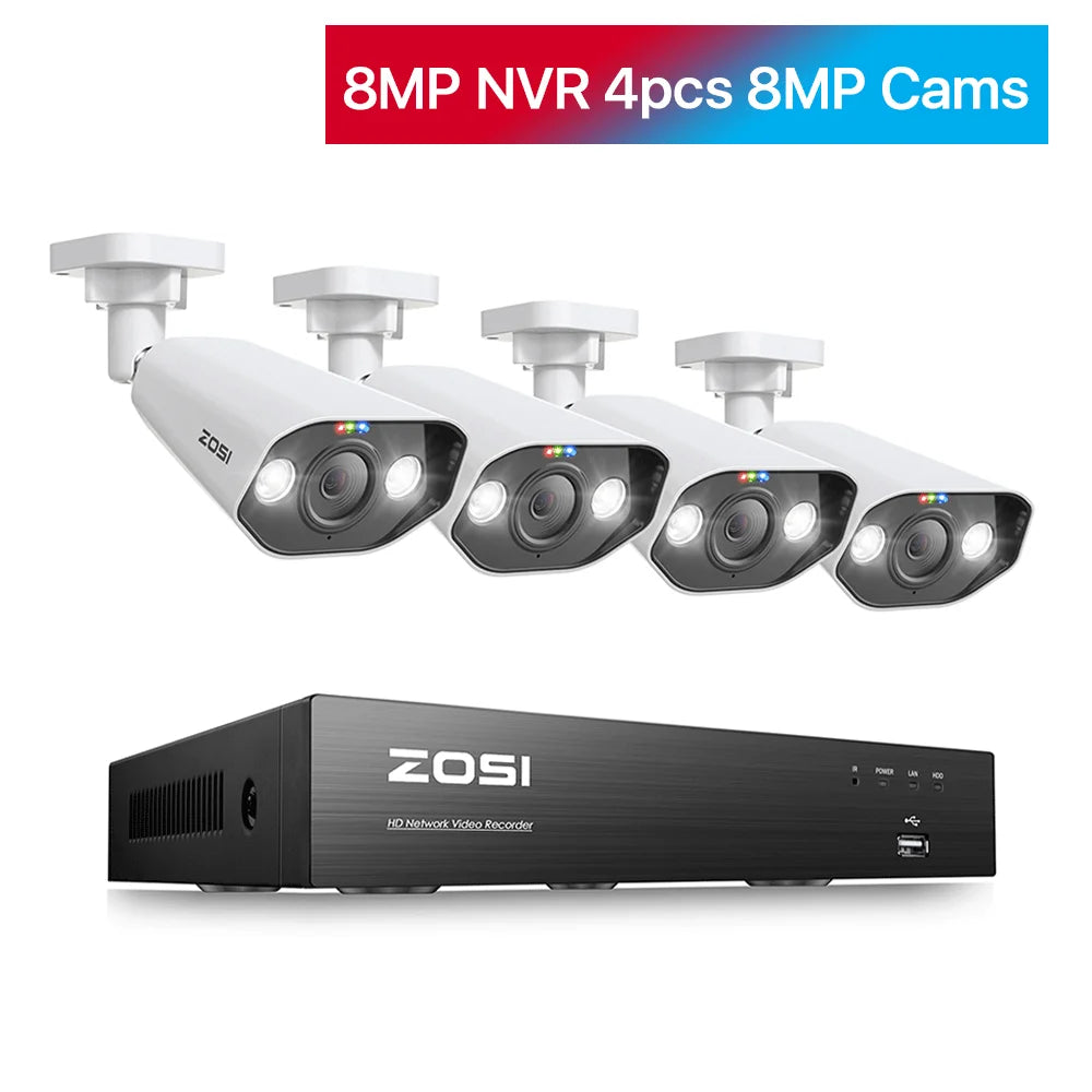 ZOSI 8CH 4K PoE CCTV Security Camera System 8MP/5MPSuper HD Outdoor IP Cameras AI Starlight/Night