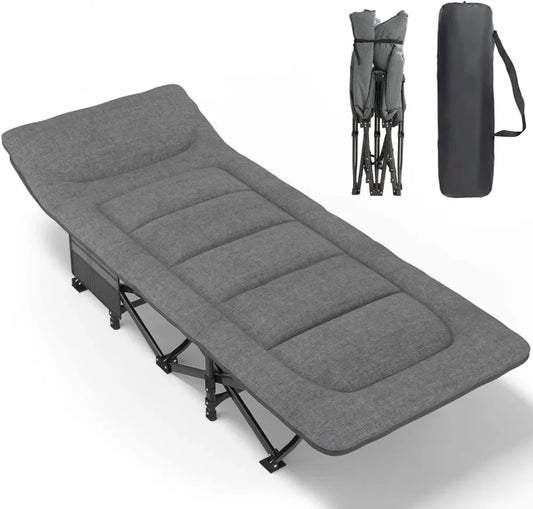 Camping Cot for Adults w/Cushion and Pillow, Portable Folding Bed, Lightweight Cot w/Carry Bag for Kids