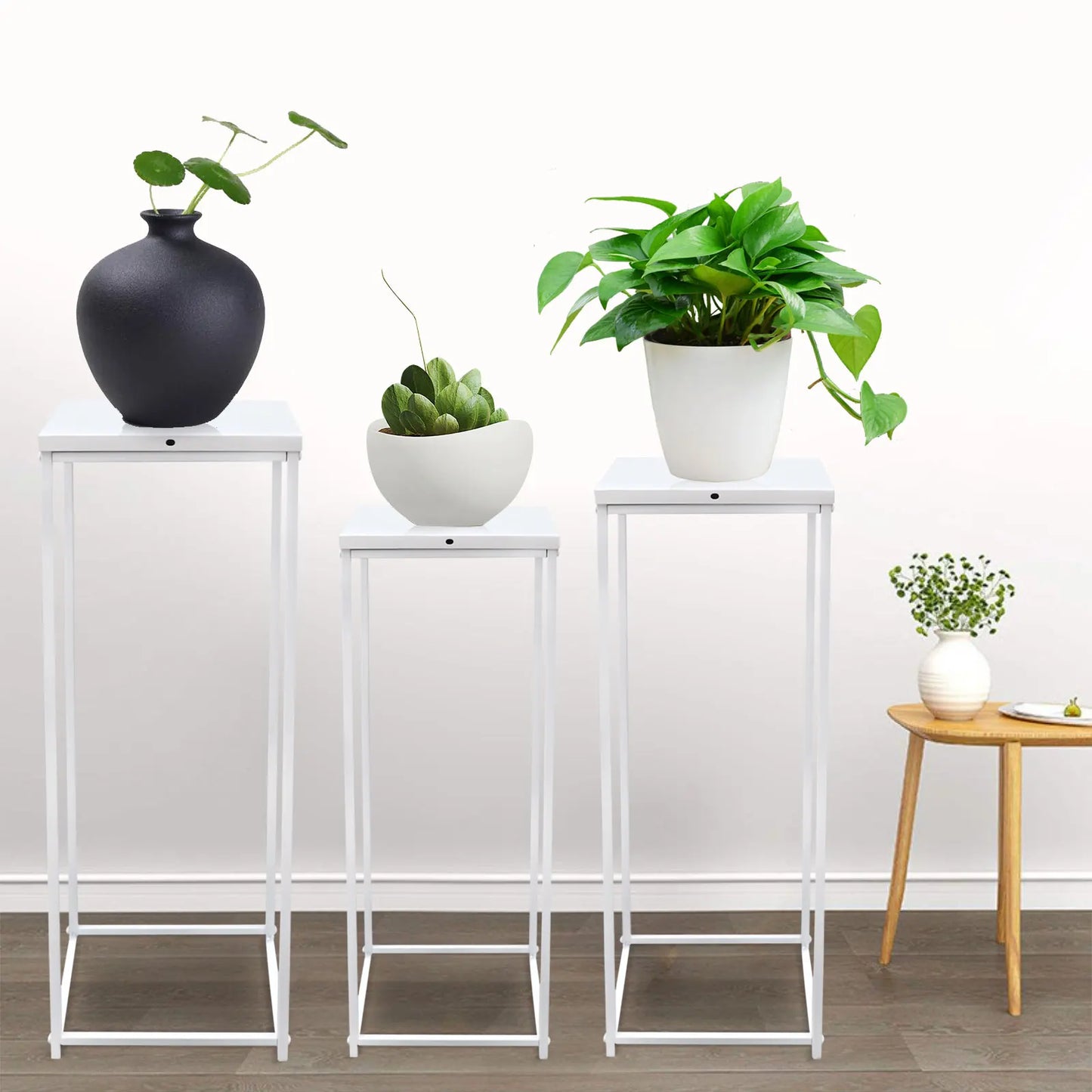 Set of 3 Metal Plant Pot Stand Indoor Flower Display Holder Rack White Set of 3 Metal Plant Stands