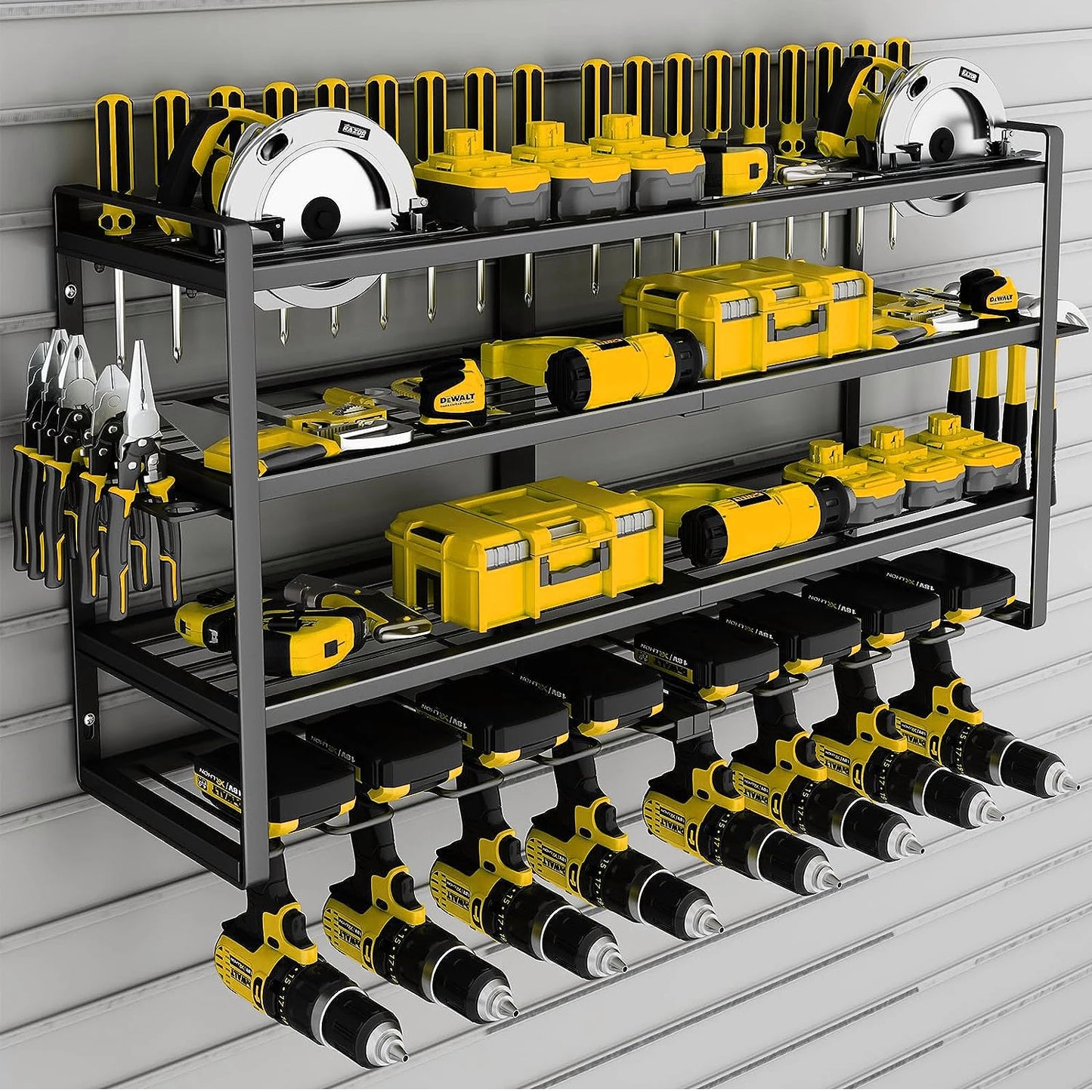 Power Tool Organizer-8 Drill Holder Wall Mount,4 Layer Heavy Duty Metal Power Tool Storage Rack