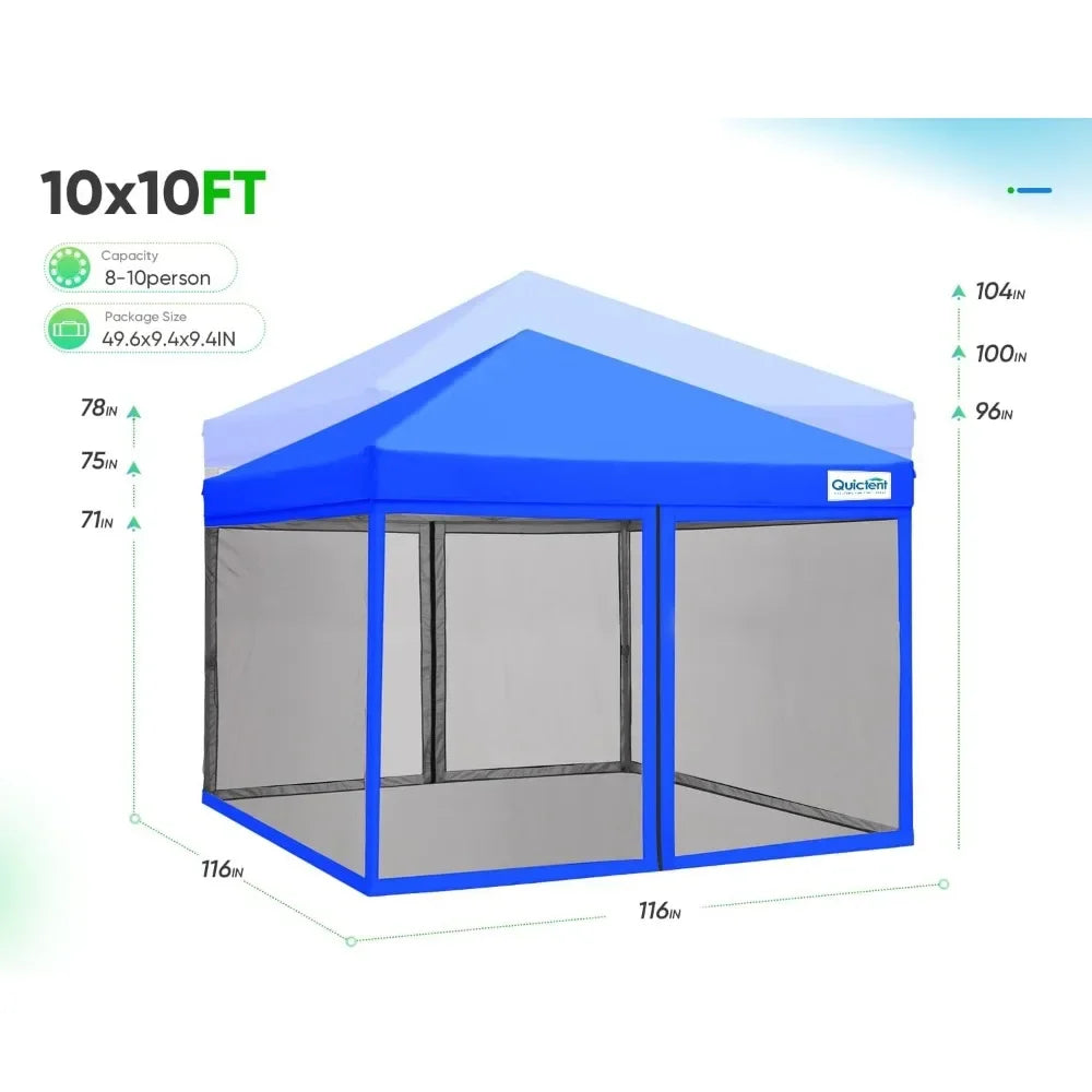 10'x10' Pop up Canopy Tent with Netting, Outdoor Instant Portable Gazebo EZ-UP Screen House Room