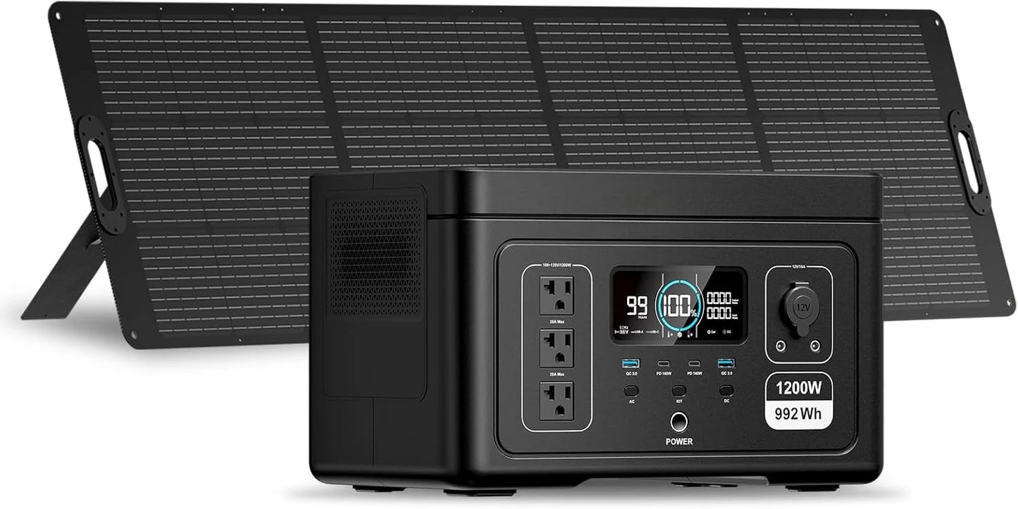 2025NEW Portable Power Station 1200W 992Wh LiFePO4 Solar Generator w/Smart App Control, UPS