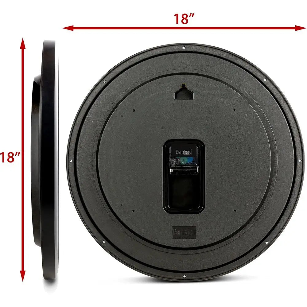 Black Wall Clock Silent Non Ticking - XL 18 Inch Quality Quartz Battery Operated Round Easy to Read