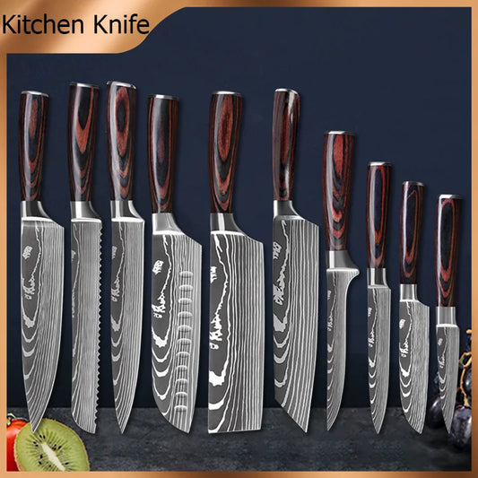 Kitchen Knives 7CR17 440C Stainless Steel Knife Laser Damascus Pattern - My Store