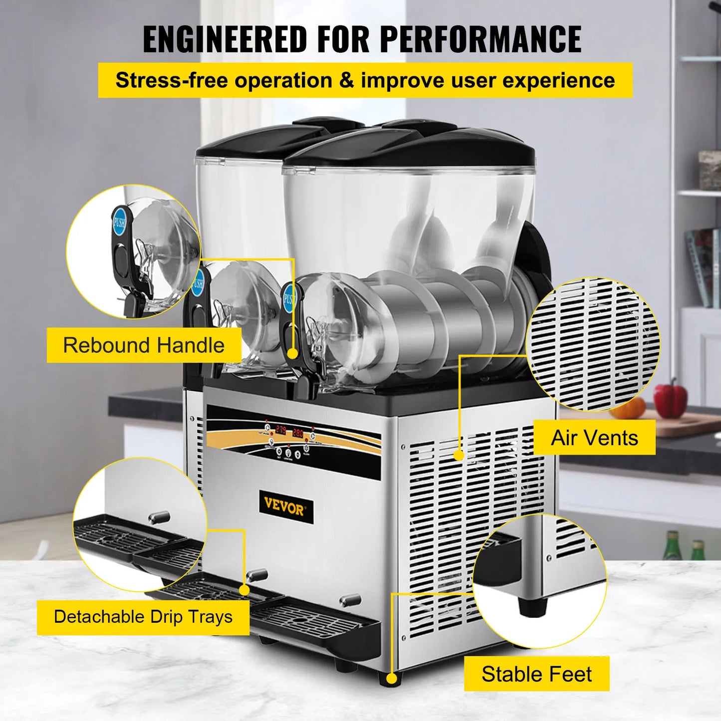 VEVOR 2x15L Commercial Slushy Double Drink Dispenser Cold Juice Beverage Maker Stainless Steel