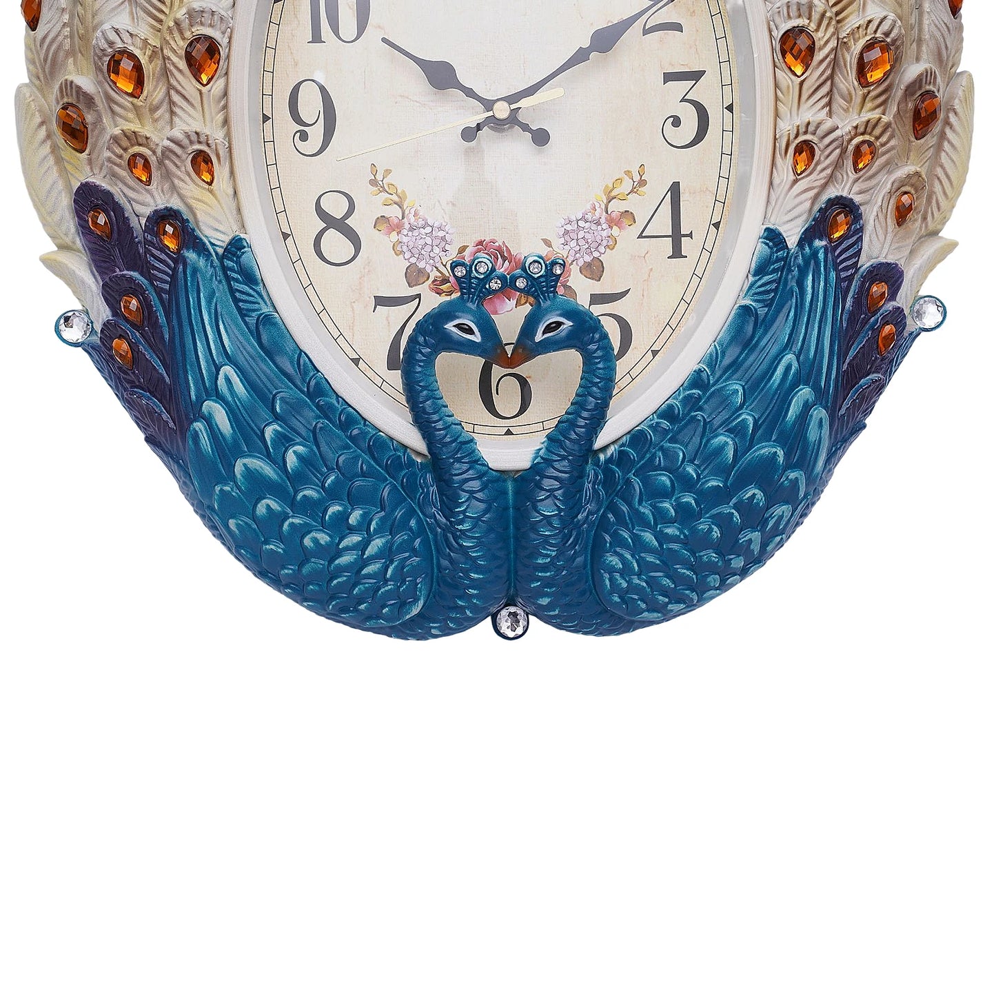 Exquisite Wall-Mounted Pendulum Clock w/Lifelike Animal Feathers, Large Dial, Quartz Movement,