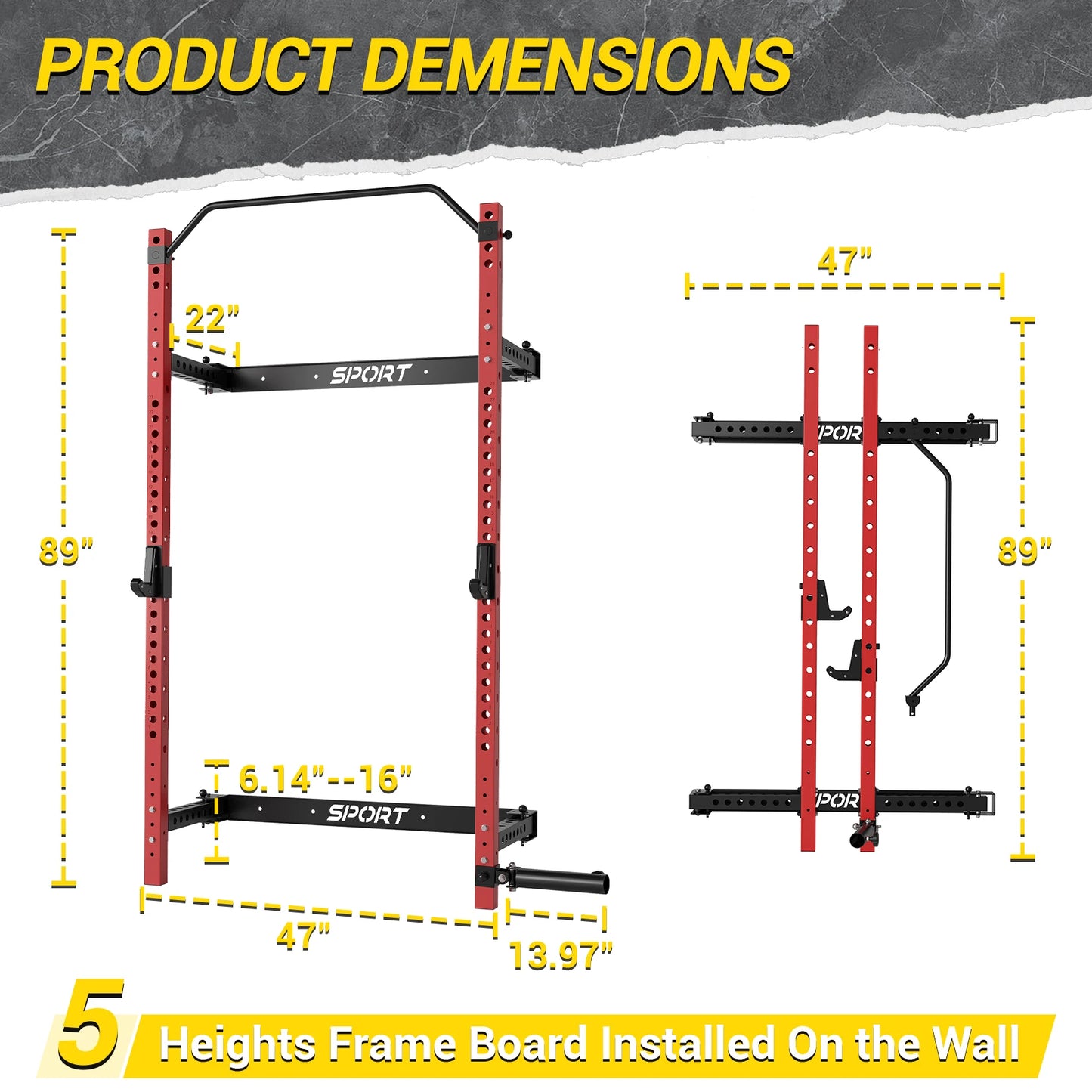 1000LBS Folding Squat Rack: Space-Saving Power Cage with Pull-Up Bar & Landmine – Gym in 60 Sq.Ft