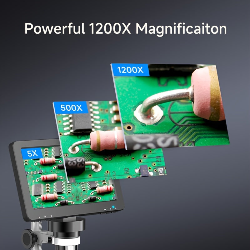 DM9 7" LCD Digital Microscope 1200X, 1080P Coin Magnifier,12MP Ultra-Precise Focusing Soldering 32GB