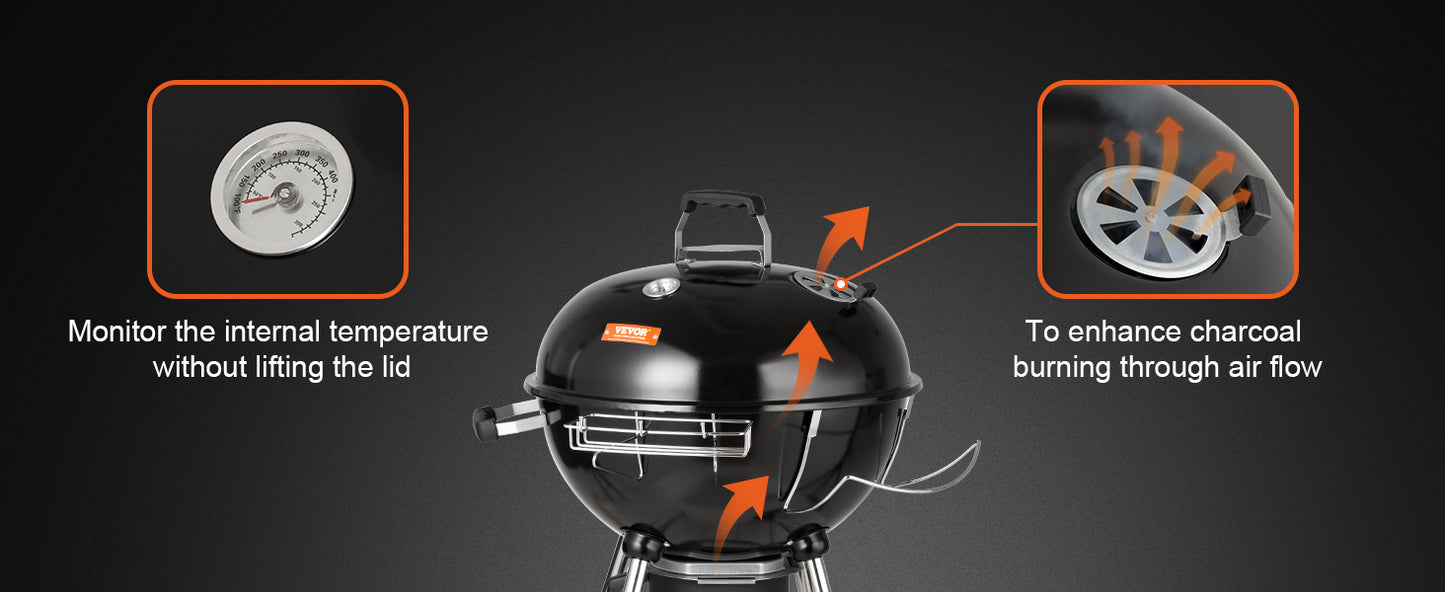 VEVOR 22inch BBQ Portable Grill Apple Shape Charcoal Heating Stove