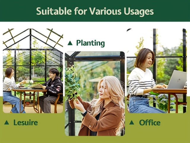 12x10x8 FT Chalet Greenhouse With Quick-Connect Fittings, Greenhouses With 2 Vents