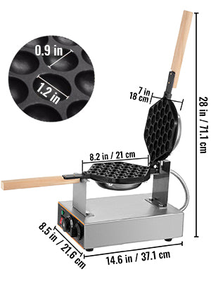 VEVOR Commercial Egg Bubble Waffle Maker 1400W Iron w/ 180°, 2 Pans & Wood Handles Stainless Steel