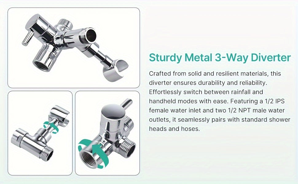 12" Luxury Rain Shower Head Combo - High Pressure 3-Way Diverter, Flexible Arm, 71" Extra Long Hose