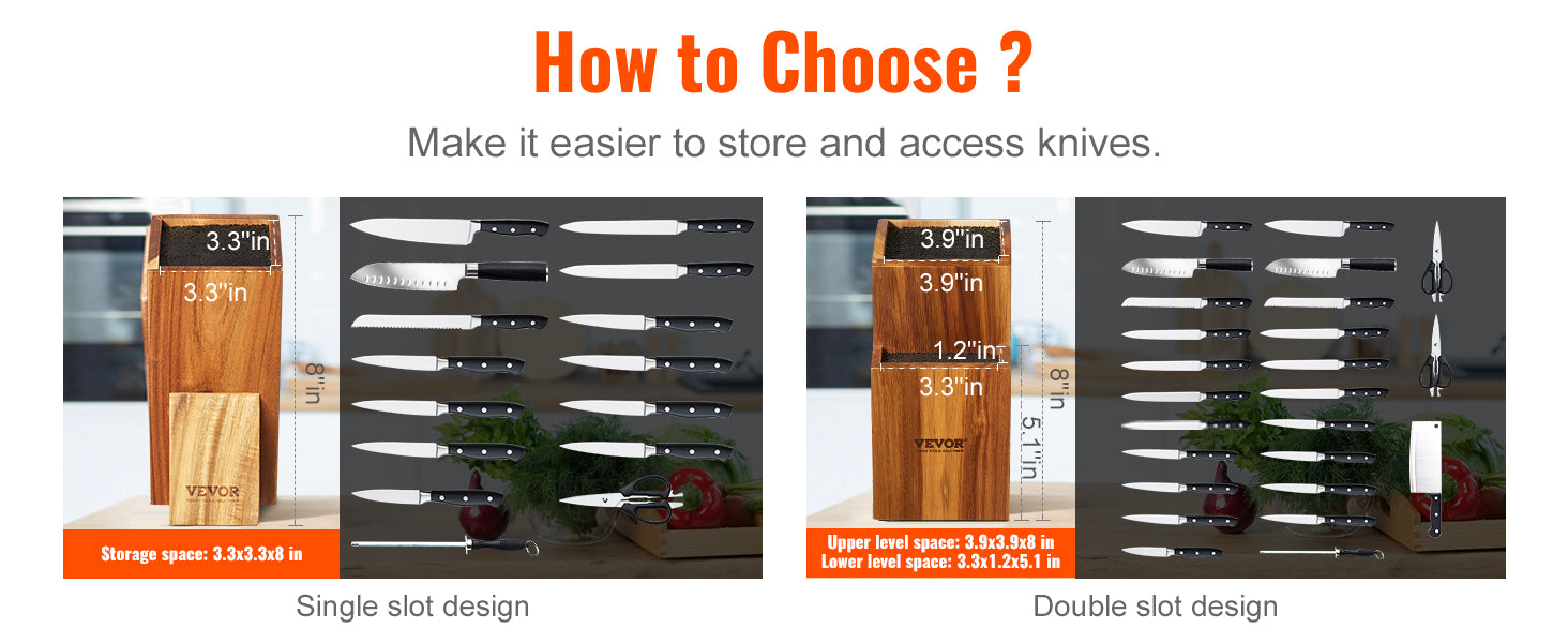 VEVOR Universal Knife Holder Acacia Wood Knife Block Extra Large Knife Storage Holder - My Store
