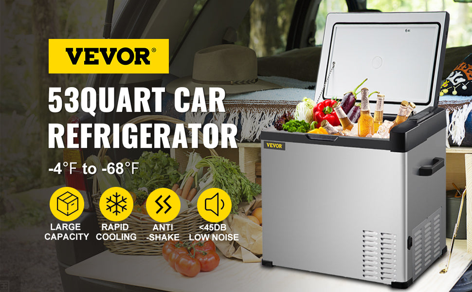 VEVOR 30L 40L 50L Mini Car Refrigerator Portable Small Fridge Freezer 12V/24V DC 110-240 AC Cooler for Outdoors Caravan Camping
