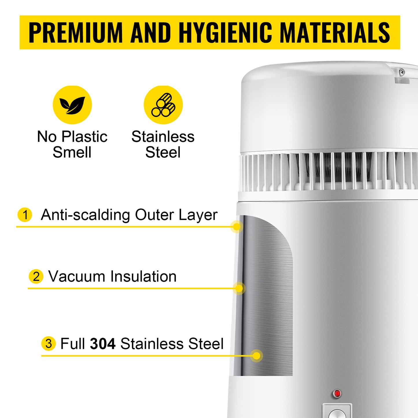 VEVOR 4L Water Distiller Purifier Dispenser Heating Drinking Bottle Softener 304 Stainless Steel