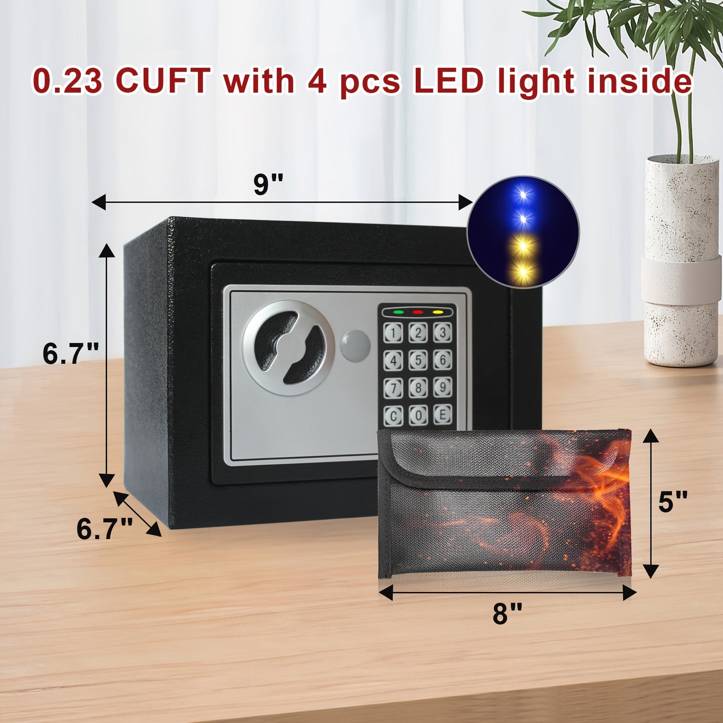 HOMEYUER Safe Box with 4pcs LED Sensor Light, Hidden Safe Box with Key & Digital Lock