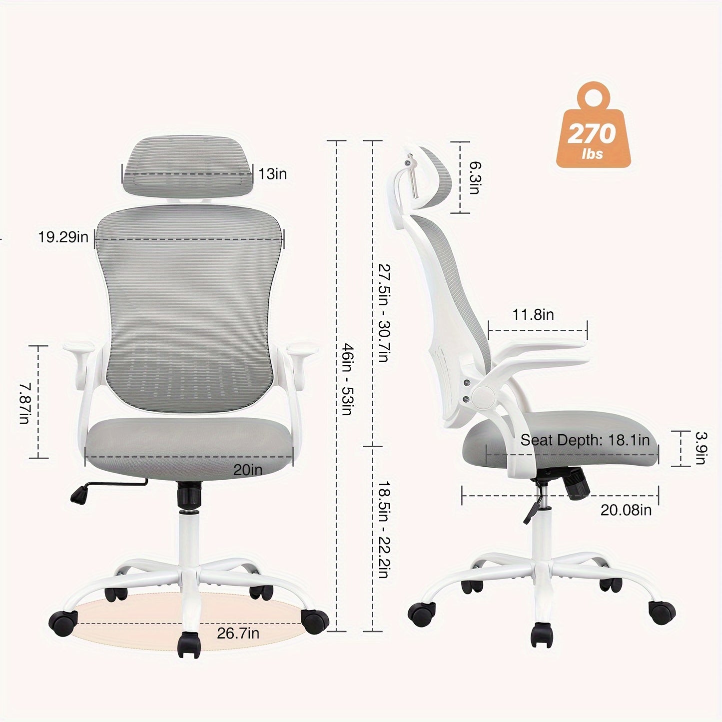 Executive Comfort High-Back Mesh Office Chair - Ergonomic Lumbar Support, Headrest, Flip-up Arms
