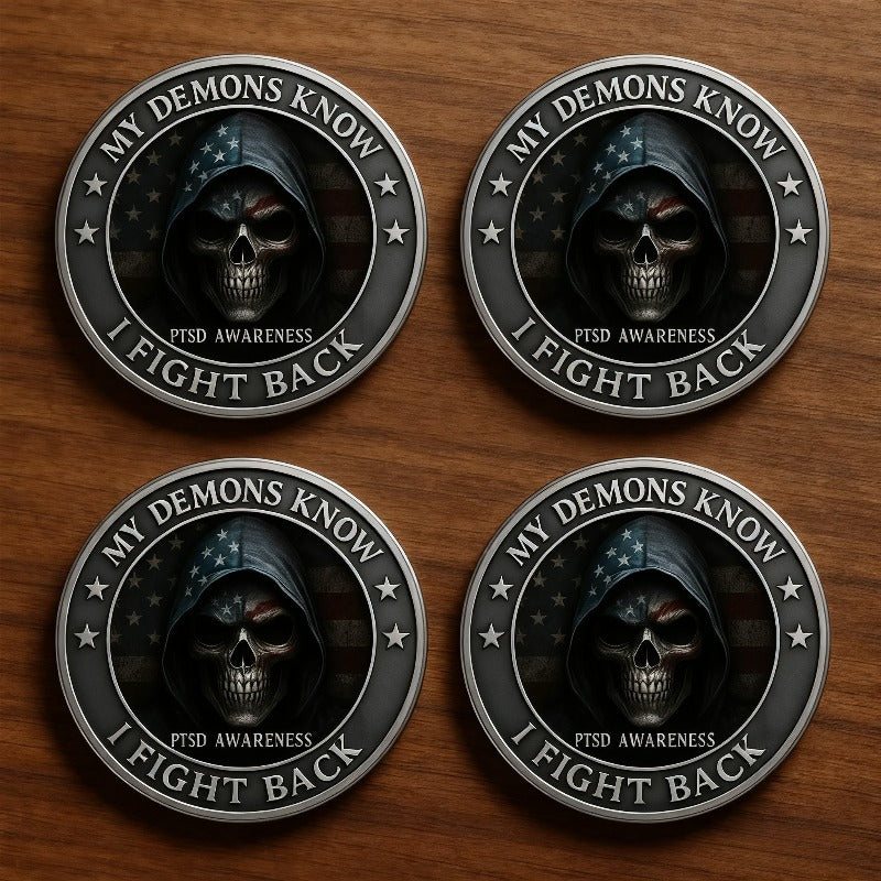 4pcs My Devil Knows to Fight Back - Anti-Fighter Trauma Disorder Awareness Commemorative Coin