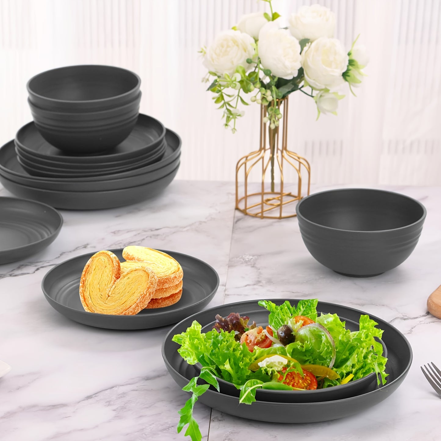 16/17/32pcs Kitchen Dinnerware Set Made from Wheat Straw, 4 Or 8 People. Unbreakable Modern Dishes