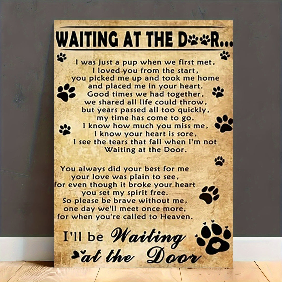 Dog Memorial "Waiting at the Door" Canvas Print - Humorous & Heartwarming  12" x 16" NOT FRAMED