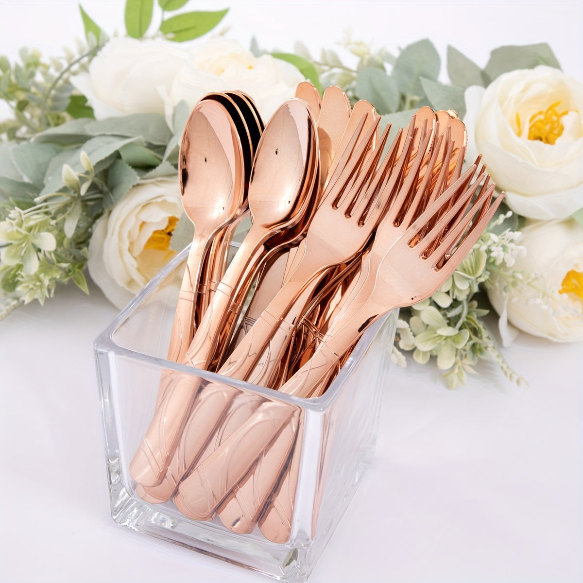 75 Pcs Golden Silverware/Plastic/Disposable w/25 Golden Forks, 25 Golden Spoons, 25 Golden Knives